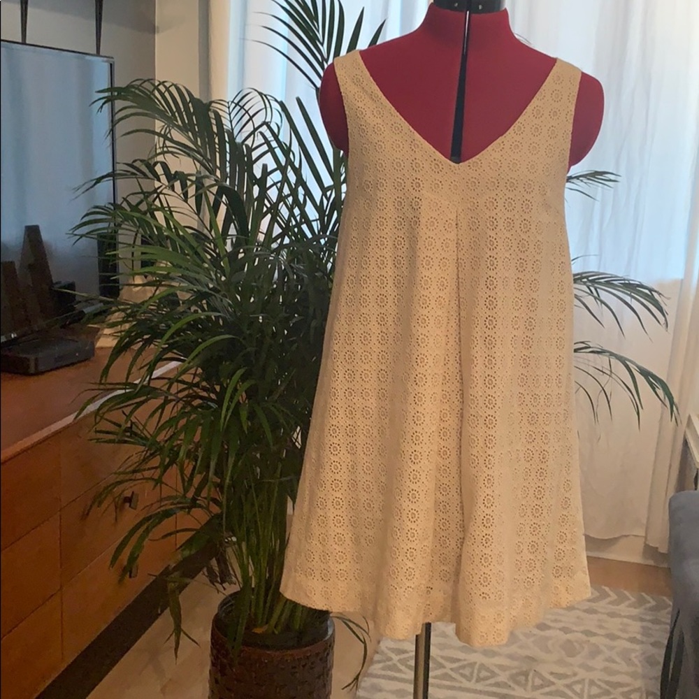 Embroidered Cream Babydoll Dress with Silk Lining